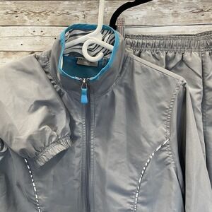 Oleg‎ Cassini Sport Womens PL Track Suit Gray Full Zip Jacket Pants Activewear